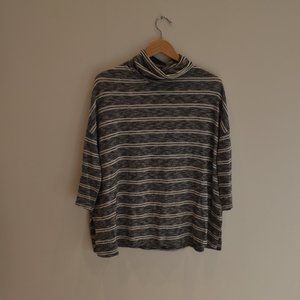 Anthropologie Size S Black and White Mock Neck Striped Shirt